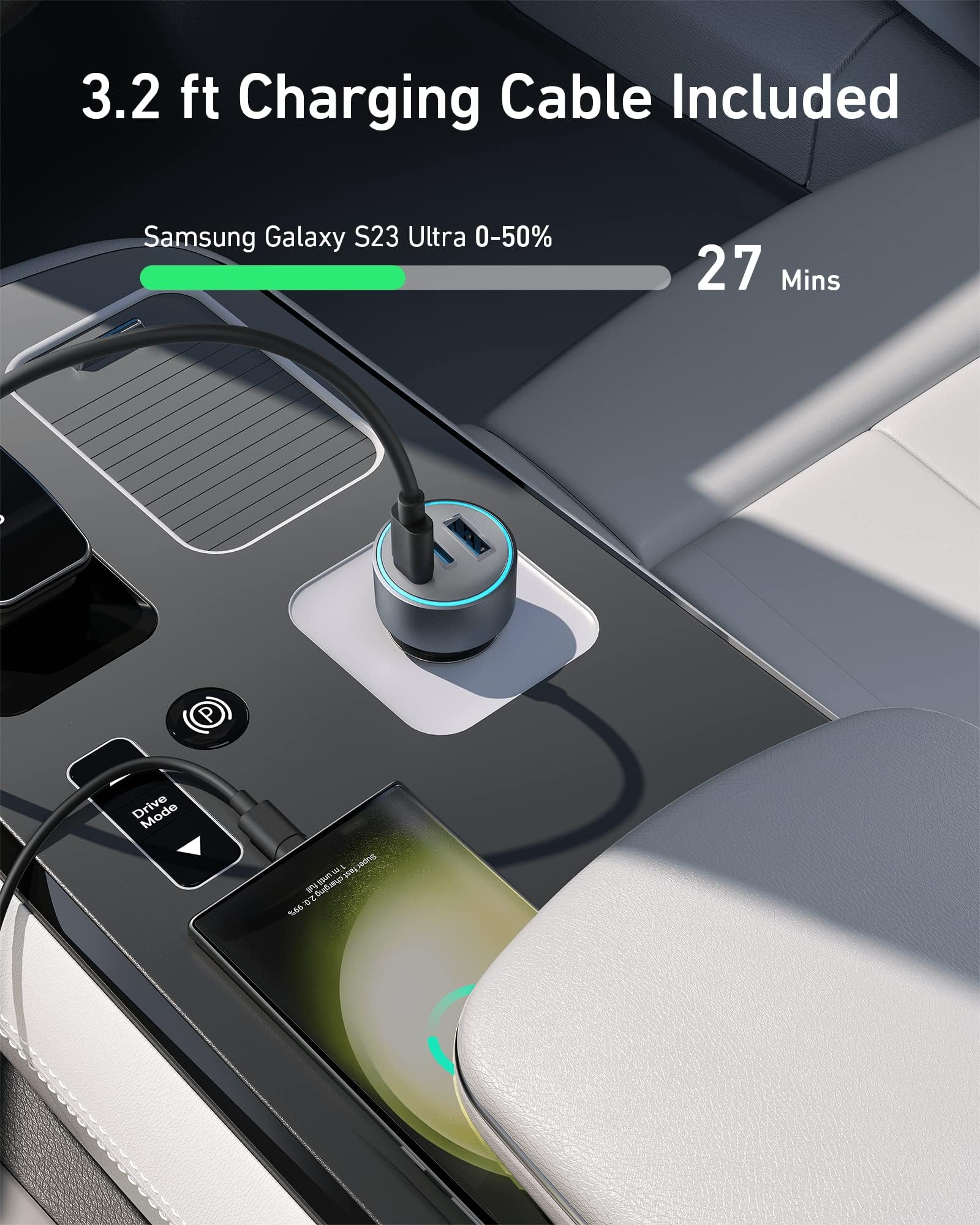 Anker car charger with 3.2 ft cable for fast charging