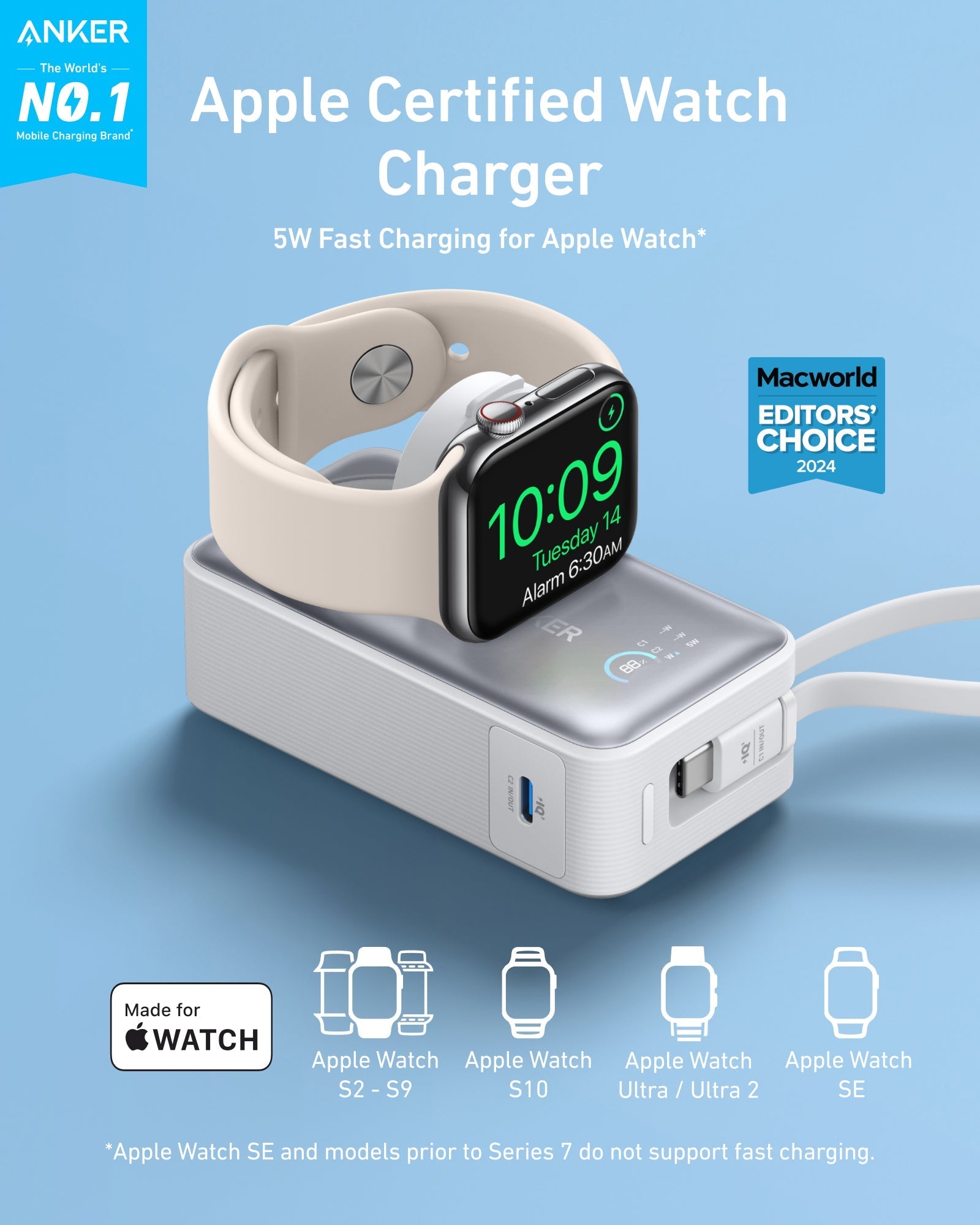 Anker Apple Watch charger with certified fast charging for Apple Watch