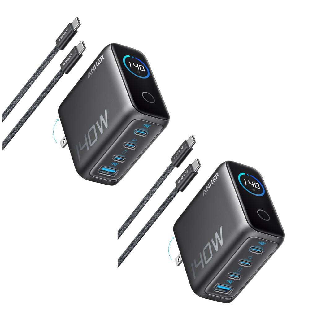 2-Pack Laptop Charger (140W, 4-Port, PD 3.1) with 2-Pack USB-C Cable