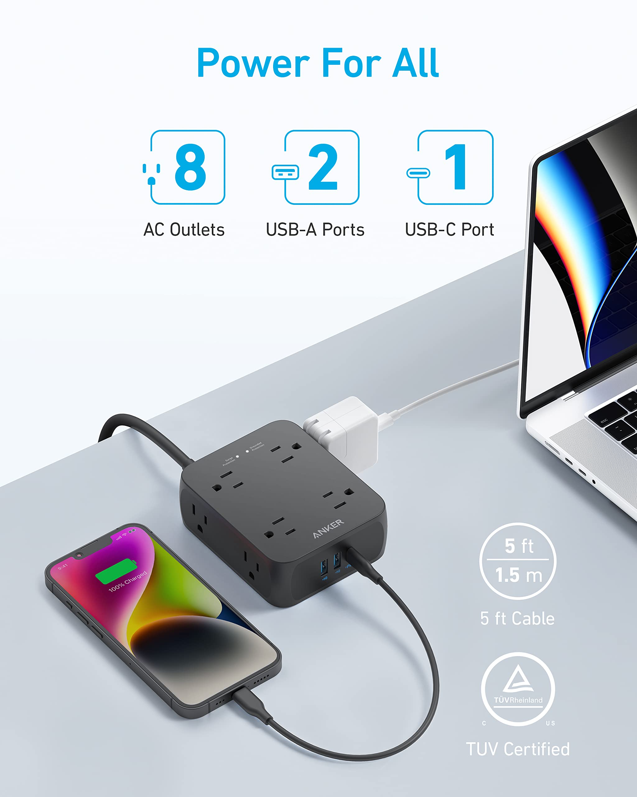 Anker power strip with 8 outlets for convenient charging