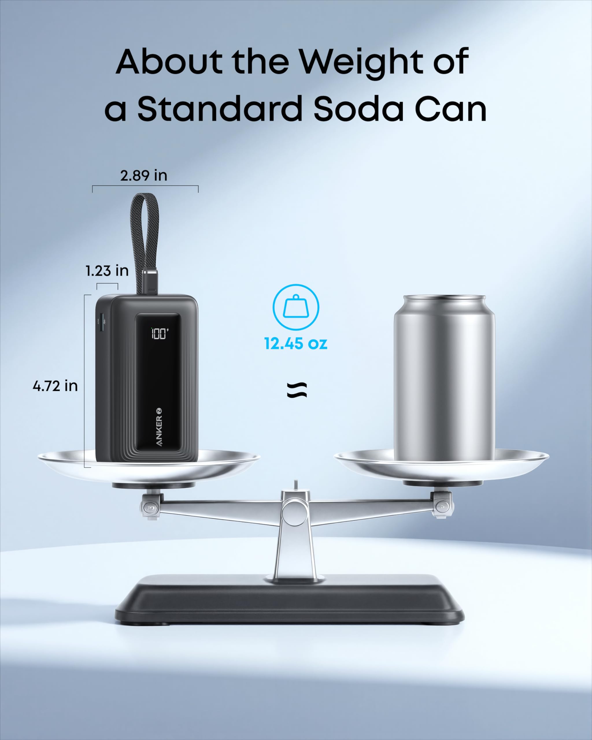 Anker Zolo Power Bank (10K, 30W) with a 5.4-inch (13.7 cm) built-in USB-C cable.